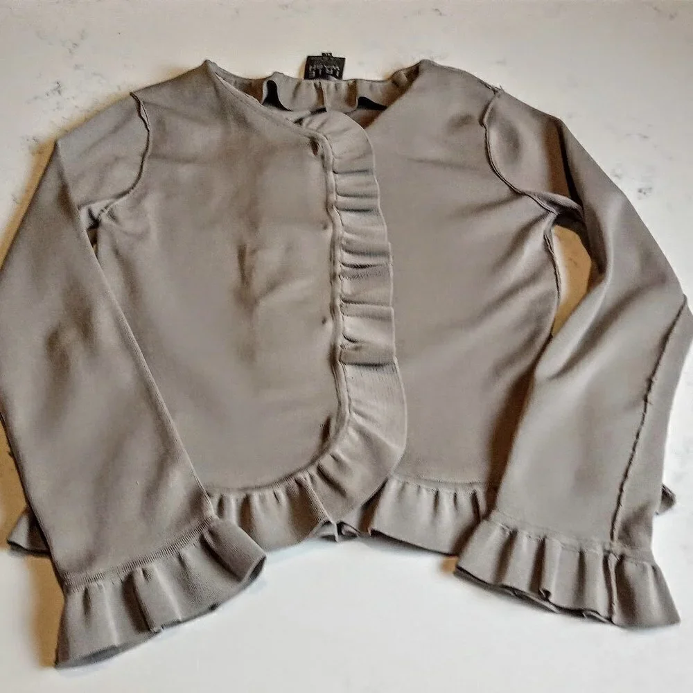 Irie Wash Taupe Ruffle Trim Cardigan Sweater